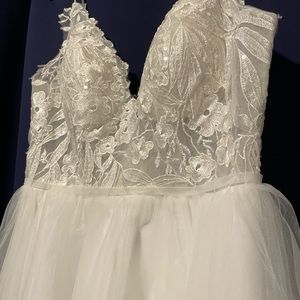 White tulle wedding reception dress.